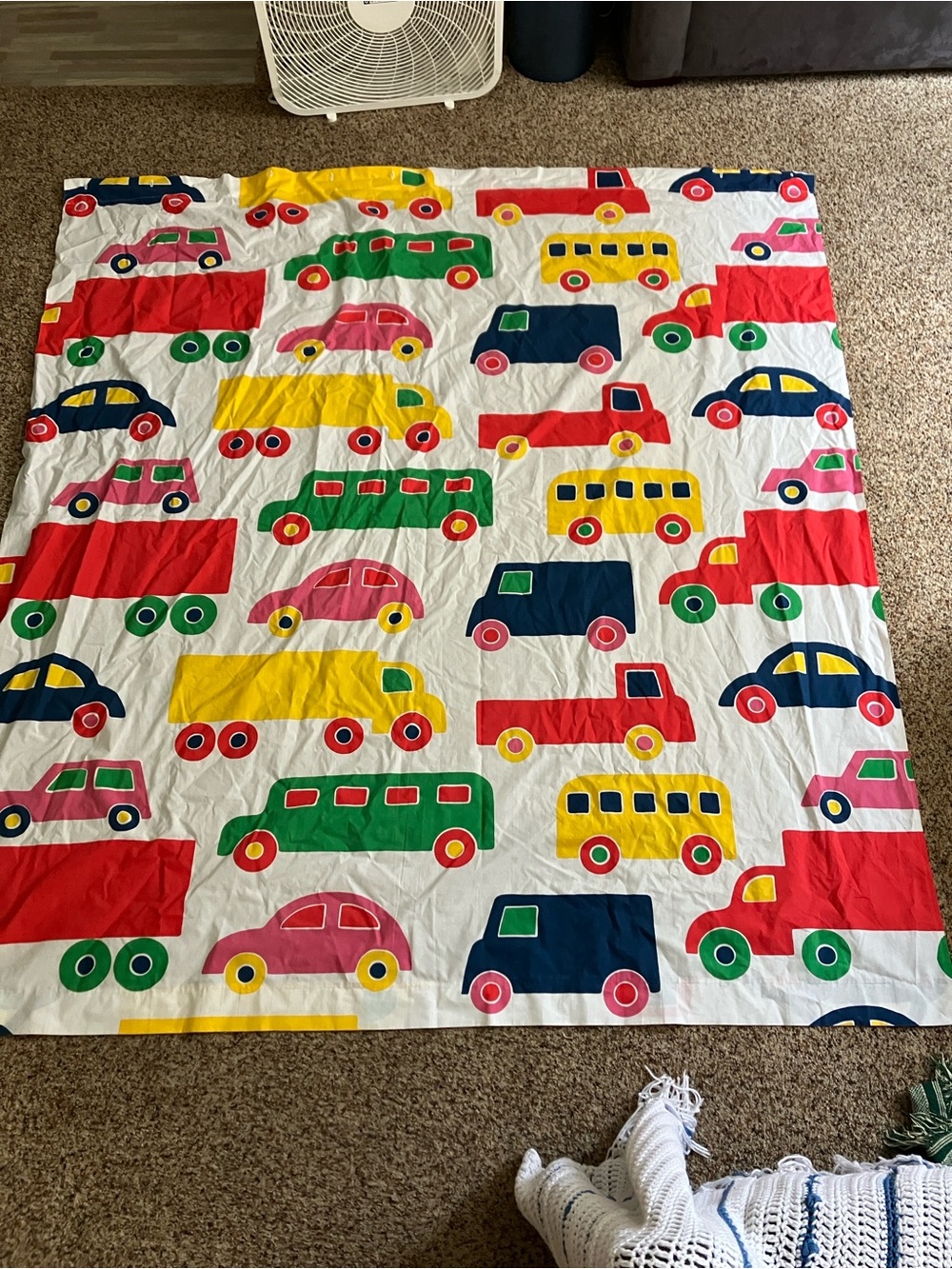 Marimekko cars & trucks kids vintage fabric shower curtain Dan rivers Bo boo 70s